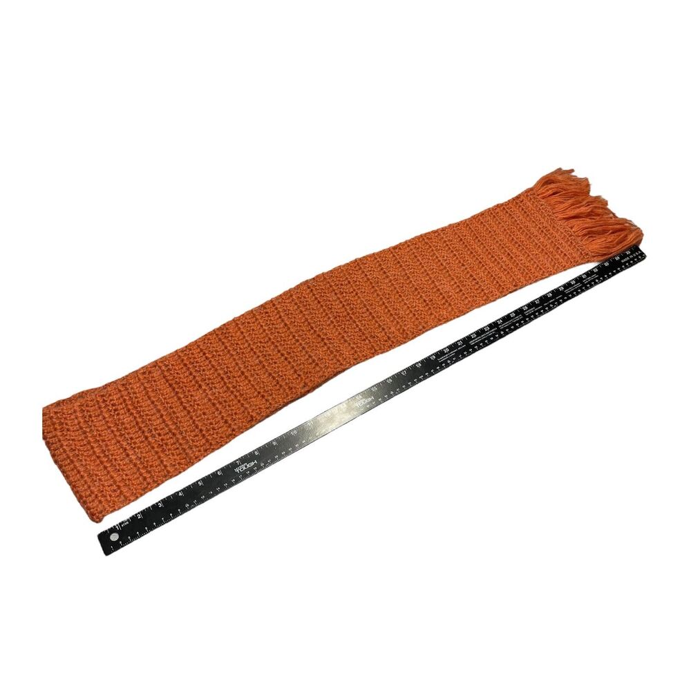 Women's Orange Fringed Detail Boho Cozy Handmade Woven Rectangle Scarf - Picture 3 of 6